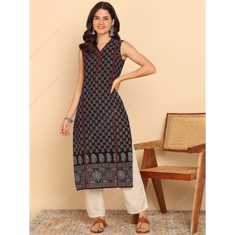 Túnica Kurta de Algodón Negra  - Summer Clothing Pakistan reseña y precio