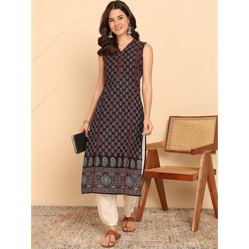 Túnica Kurta de Algodón Negra  - Summer Clothing Pakistan reseña y precio